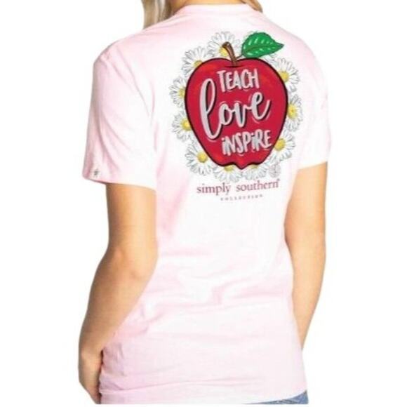Simply Southern Preppy Teach Love Inspire Teacher Shirt Pink Womens Size XL - Picture 1 of 6